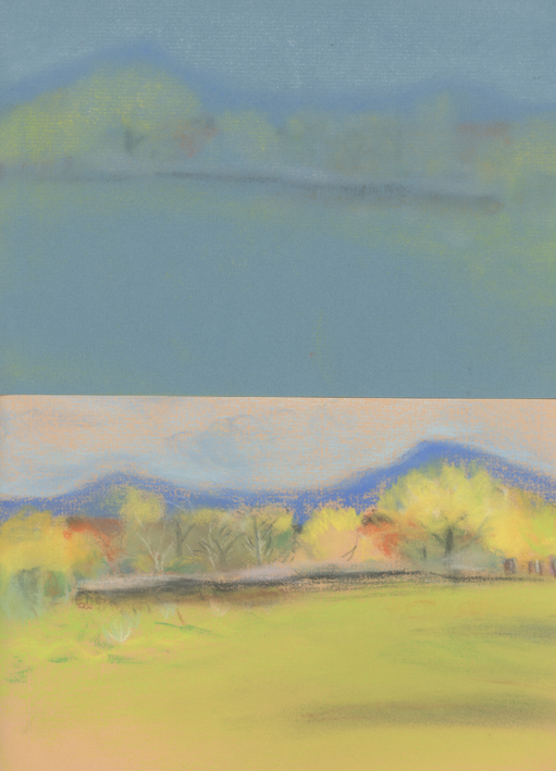 Pastel landscape with yellow trees